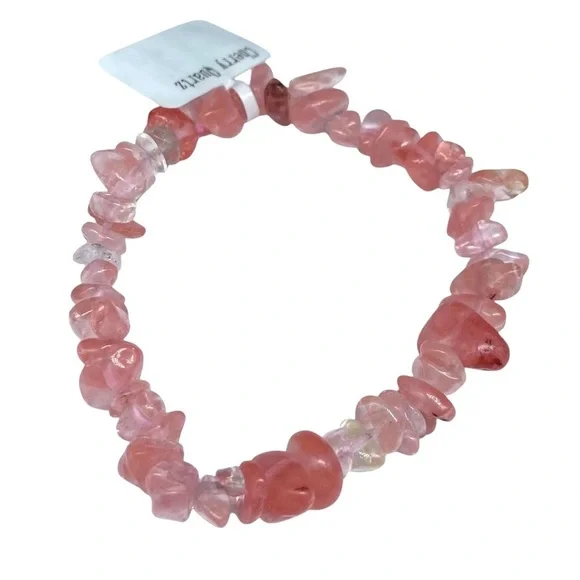 Cherry Quartz Stretch Bracelet Beaded Gemstone Chip Chips Pink Stacking - Picture 3 of 5